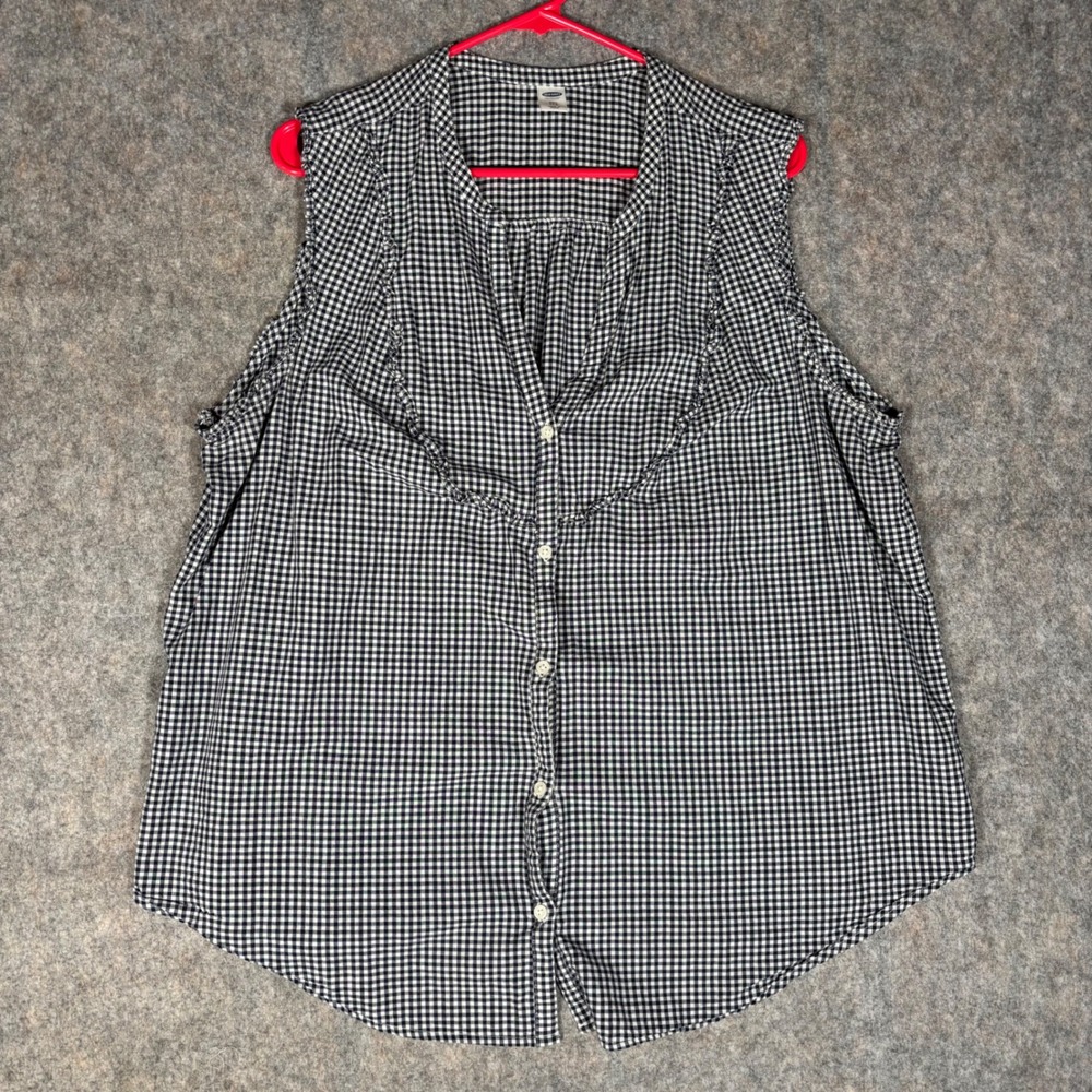 Old Navy Sleeveless Blouse Womens XXL Blue Gingham Ruffle Relaxed Button Top